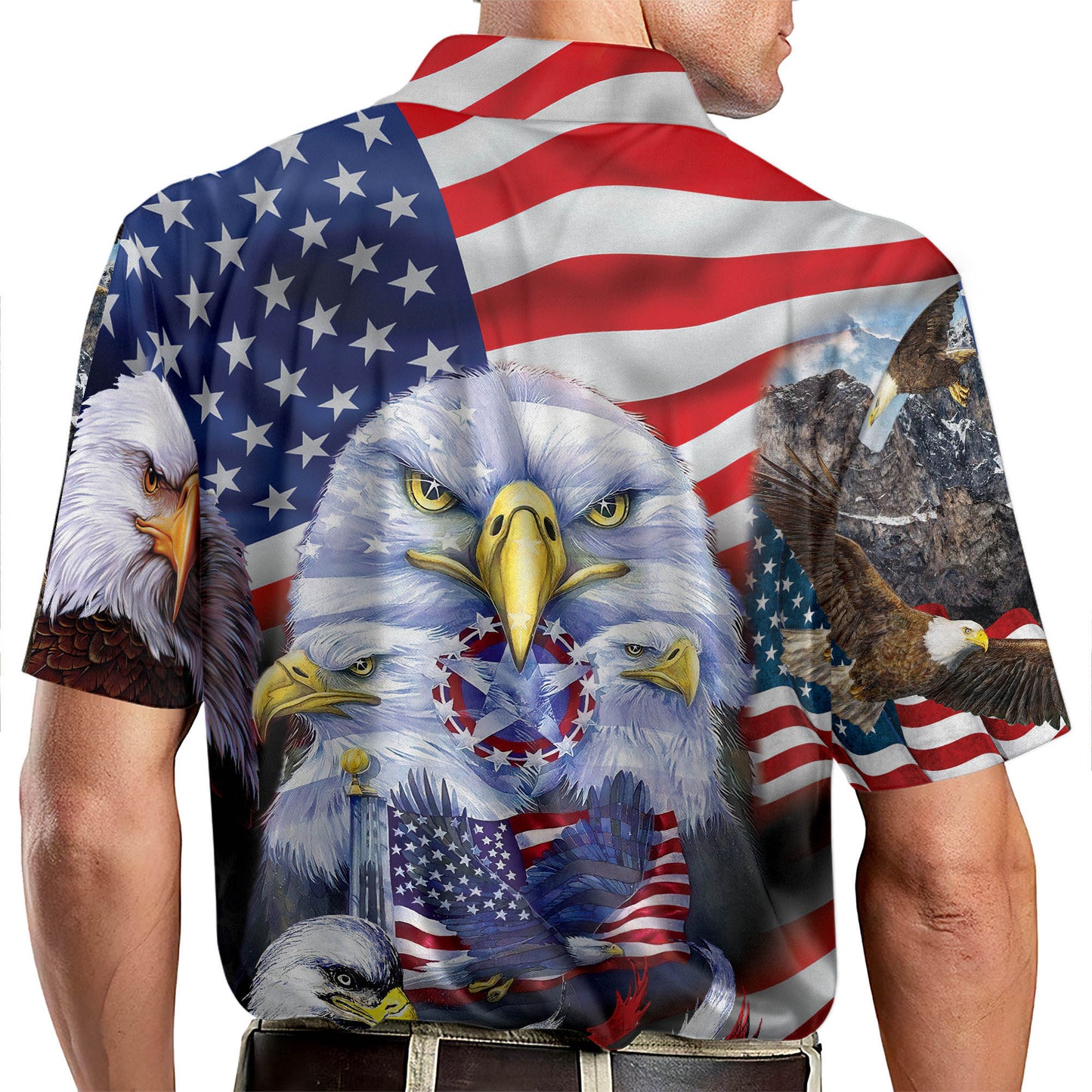 American Colorful Unique Eagle Short Sleeve Polo Shirt For Men EG0023