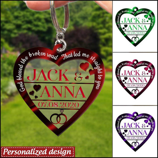 Hearts Love Ring God Blessed Personalized Couple Acrylic Keychain KO0058