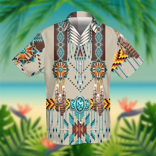 Native American Colorful Design Grey Theme Hawaiian Shirt HO2057