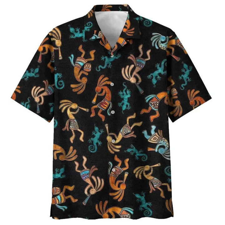 Native American Tribal Instrument Black Theme Hawaiian Shirt HO1638