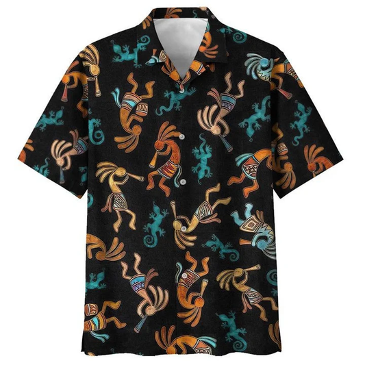 Native American Tribal Instrument Black Theme Hawaiian Shirt HO1638