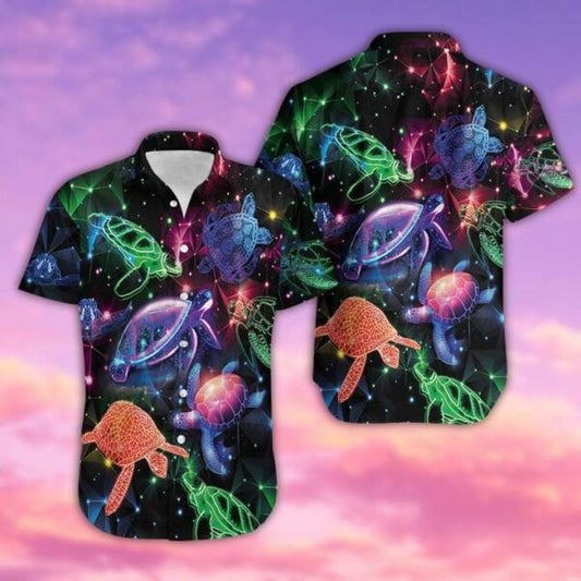 Neon Glowing Turtle Colorful Hawaiian Shirt, Hawaiian Shirt for Men HO2701