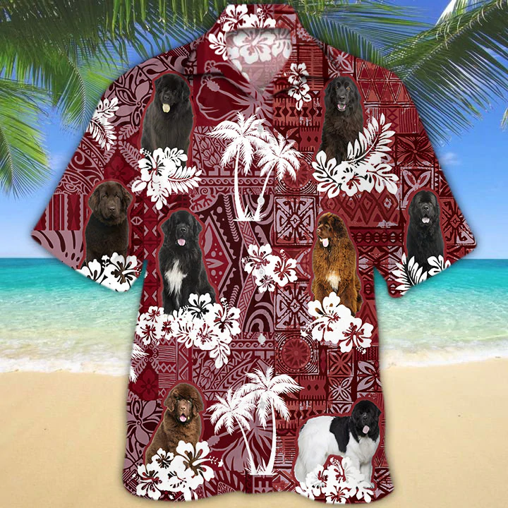 Newfoundland Hawaiian Shirt, Gift for Dog Lover Shirts, Men's Hawaiian shirt, Summer Hawaiian Aloha Shirt HO1213