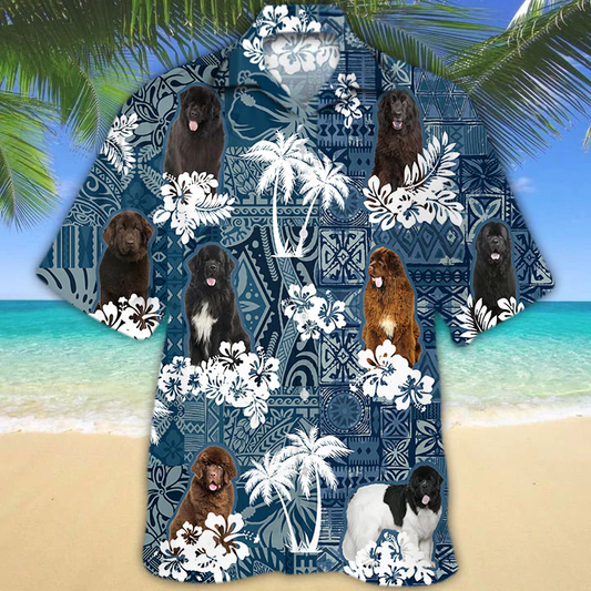 Summer Newfoundland Hawaiian Shirt, Flower Dog Short Sleeve Hawaiian Aloha Shirt for Men, Women, Gift for summer HO2676