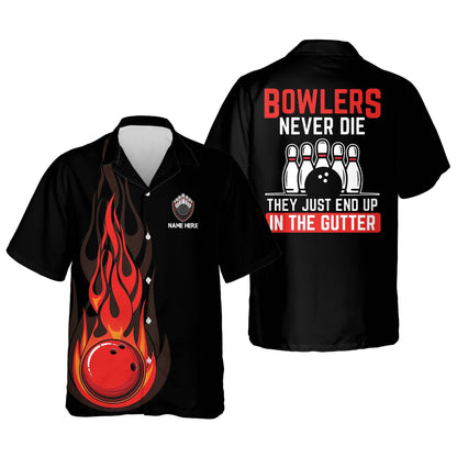 Personalized name Bowling Hawaiian Shirt, They Just End Up in The Gutter Flame Hawaiian Shirt, Bowling Hawaiian shirt for men HO2767