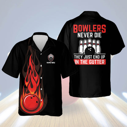 Personalized name Bowling Hawaiian Shirt, They Just End Up in The Gutter Flame Hawaiian Shirt, Bowling Hawaiian shirt for men HO2767