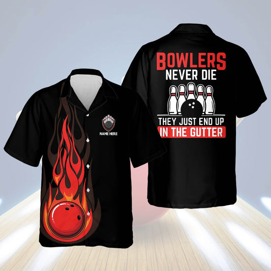 Personalized name Bowling Hawaiian Shirt, They Just End Up in The Gutter Flame Hawaiian Shirt, Bowling Hawaiian shirt for men HO2767