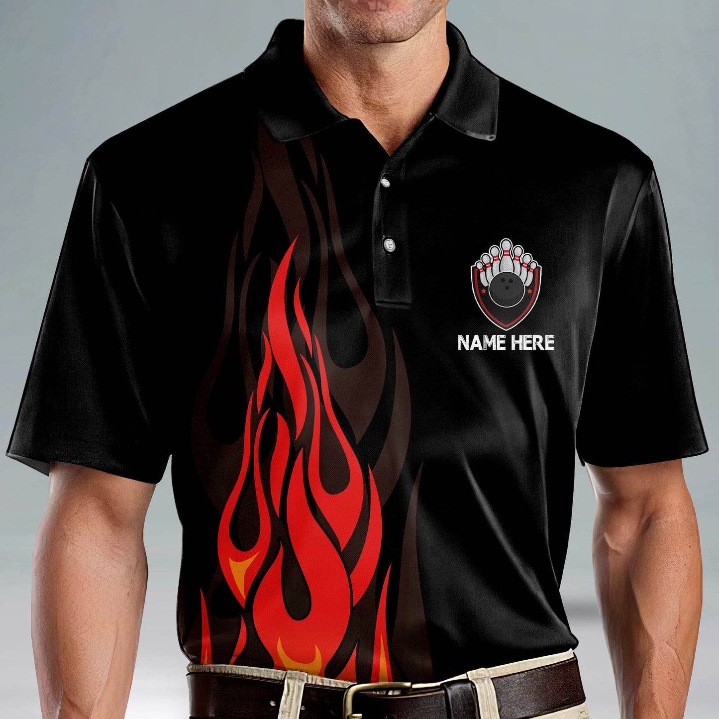 Custom Bowling Shirts For Men - Men's Customize Funny Bowling Shirt - Flame Bowling Team Shirts - American Short Sleeve Bowling Shirts For Men BM0066