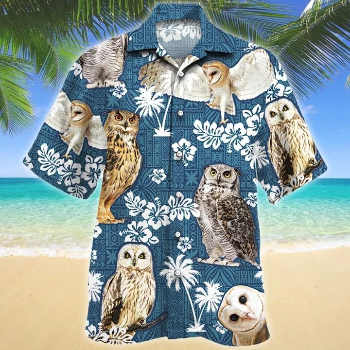 Owl Blue Tribal Pattern Hawaiian Shirt, Owl Hawaiian shirts, Owl aloha shirt for men, Hawaii shirt woman HO2644