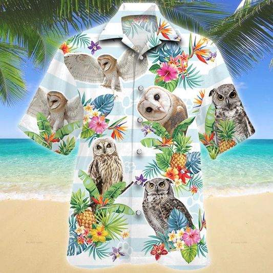 Owl Tropical Flower Hawaiian Shirt, Summer Men Hawaiian Shirts - Casual Button Down Short Sleeve Shirt HO2482