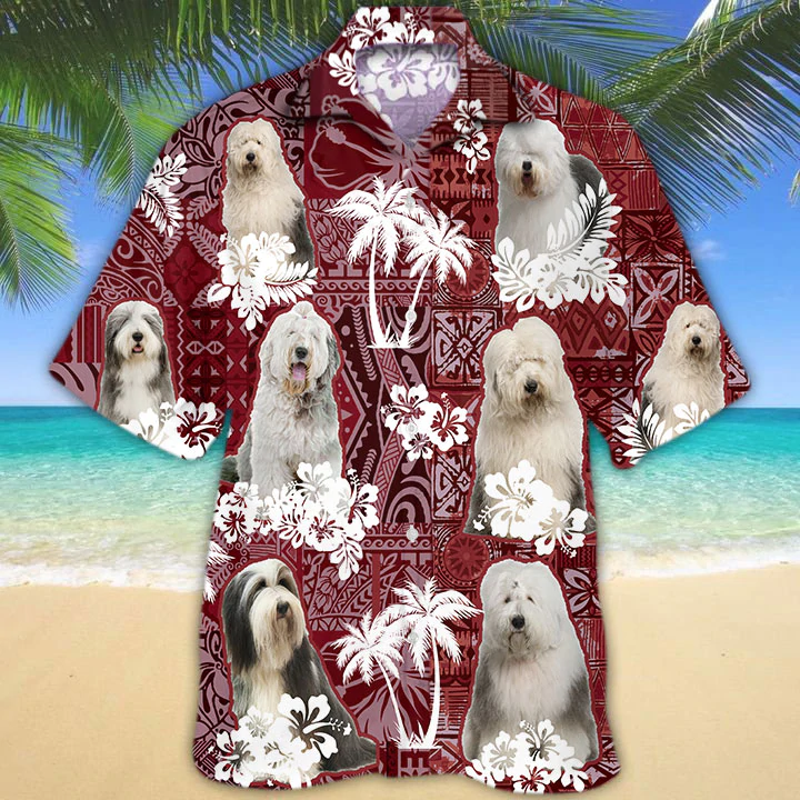 Old English Sheepdog Hawaiian Shirt, Gift for Dog Lover Shirts, Men's Hawaiian shirt, Summer Hawaiian Aloha Shirt HO1210