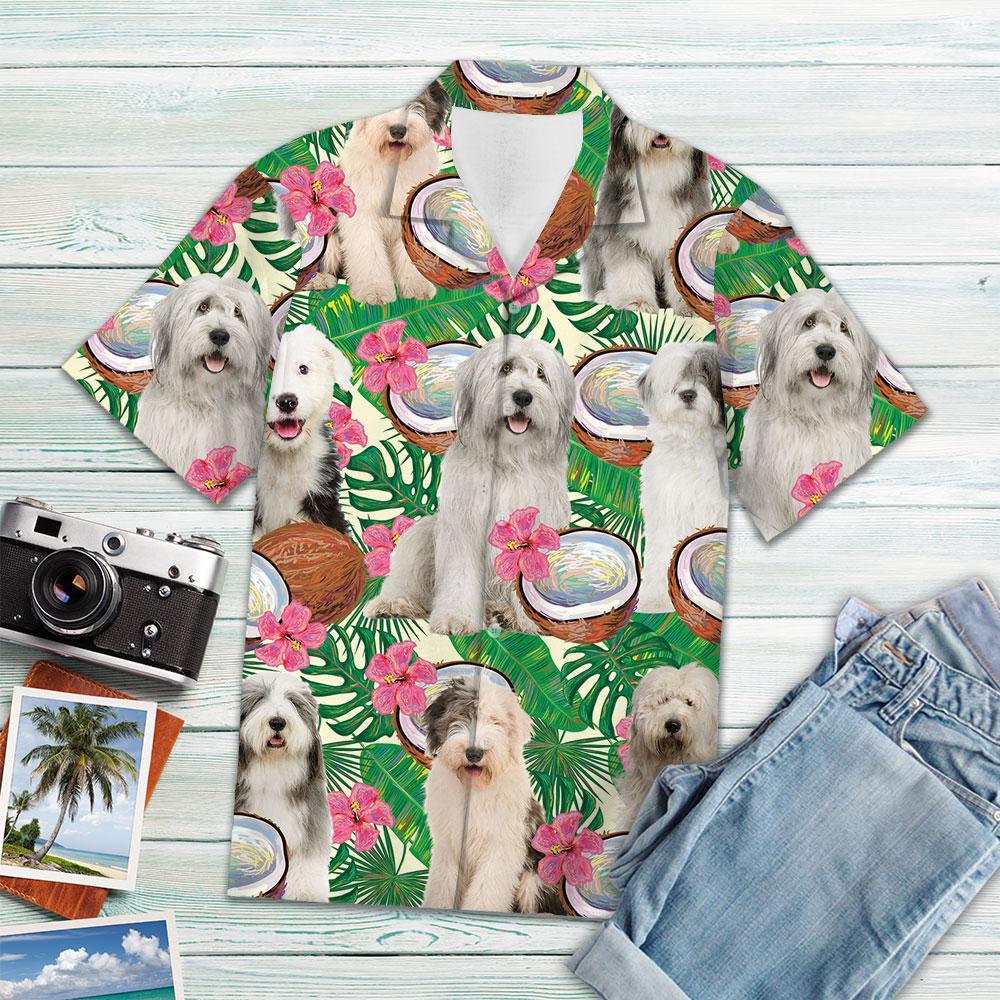 Old English Sheepdog Tropical Coconut Hawaiian Shirt, Short Sleeve Hawaiian Aloha Shirt HO2309