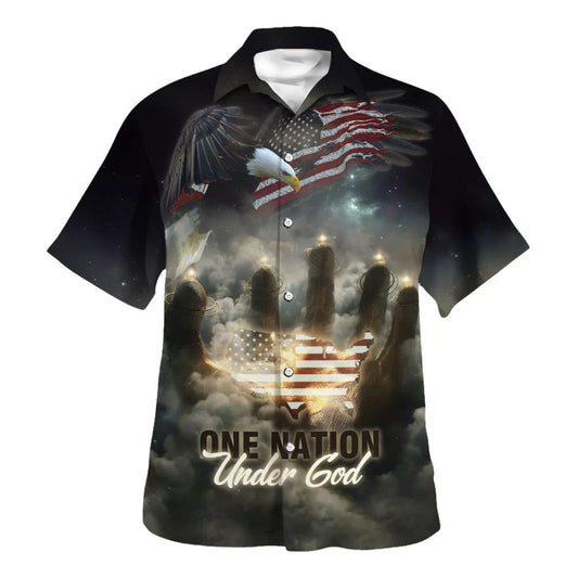 One Nation Under God American Flag With Jesus Cross Tee For Freedom Day Hawaiian Shirt - Christian Hawaiian Shirt - Religious Hawaiian Shirts HO3362