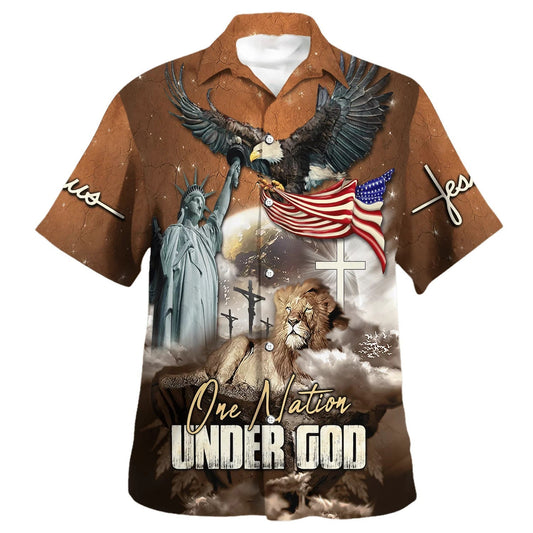 One Nation Under God Jesus Lion Hawaiian Shirt - Christian Hawaiian Shirt - Religious Hawaiian Shirts HO3365
