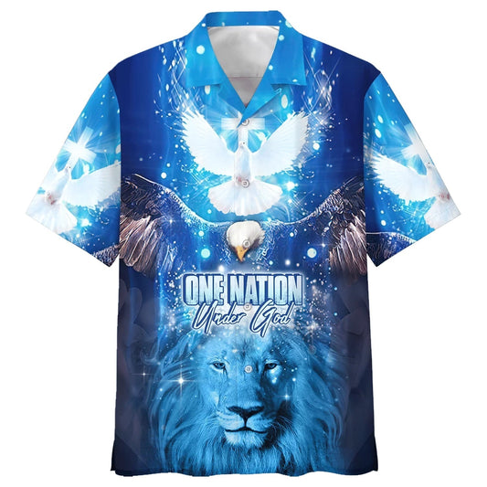 One Nation Under God Lion Hawaiian Shirt - Best Hawaiian Shirts - Christian Hawaiian Shirt HO3366