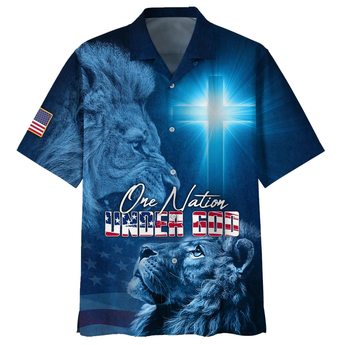 One Nation Under God Lion Hawaiian Shirts - Christian Hawaiian Shirt - Hawaiian Shirts For Men HO3349