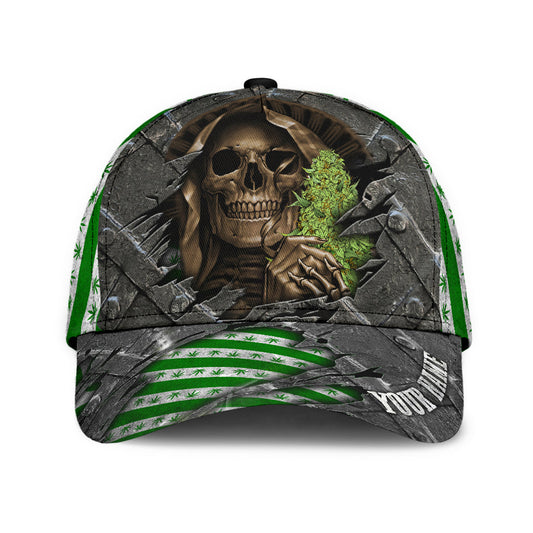 Custom Name Skull Weed Classic Cap, Baseball Skull Cap Hat For Summer Travel CO0671