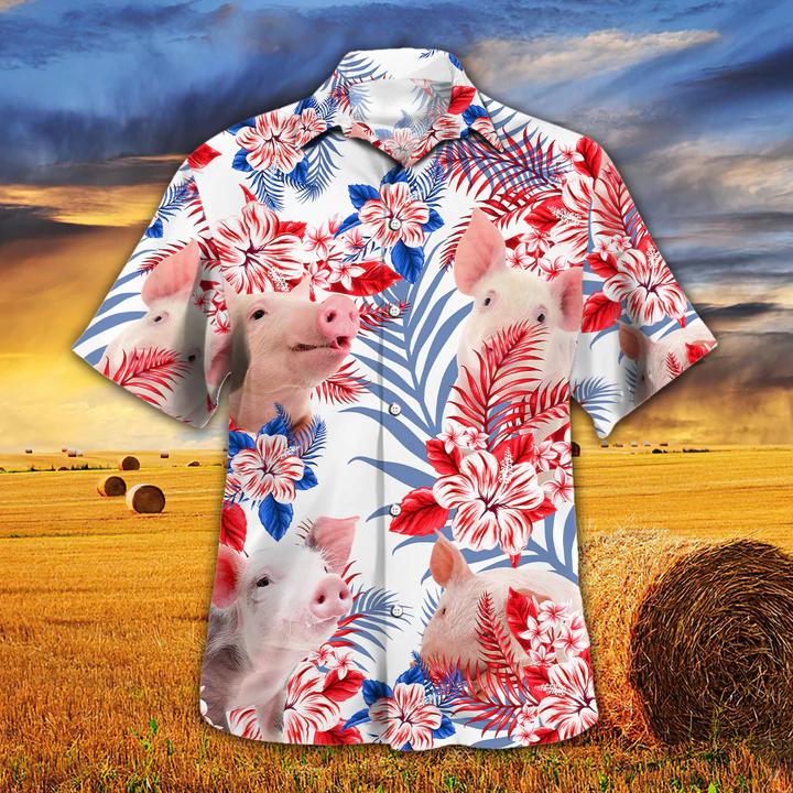 Pig Lovers American Flag Hawaiian Shirt, Pig aloha Hawaiian shirt, Hawaiian shirt men, Hawaiian shirt women HO0222