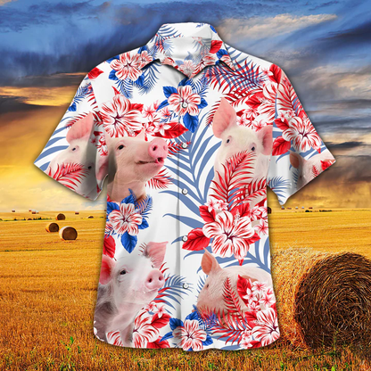 Pig Lovers American Flag Hawaiian Shirt, Pig aloha Hawaiian shirt, Hawaiian shirt men, Hawaiian shirt women HO0222