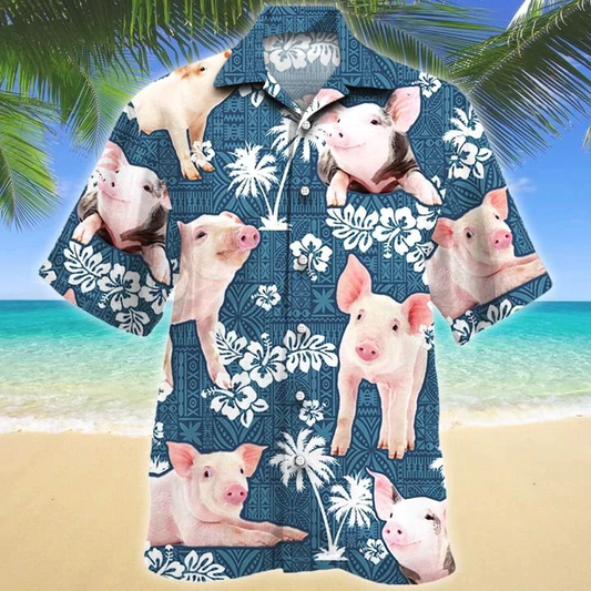 Pig Blue Tribal Pattern Hawaiian Shirt HO1518
