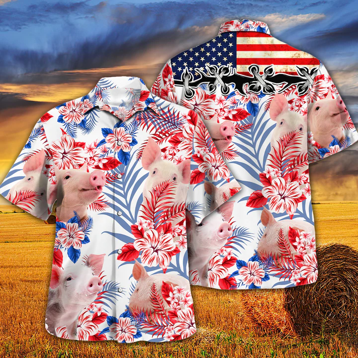 Pig Lovers American Flag Hawaiian Shirt, Pig aloha Hawaiian shirt, Hawaiian shirt men, Hawaiian shirt women HO0222