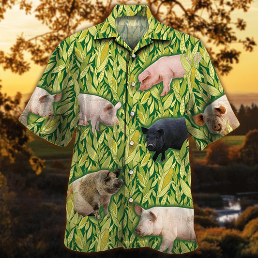 Pig Lovers Hawaiian Shirt, Vintage Farm Hawaiian Shirts for Men - Animals Button Down Mens Hawaiian Shirts HO0212