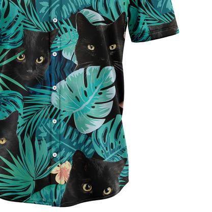 Black Cat Tropical Hawaiian Shirt, Summer Hawaiian Shirts for Men, women Aloha Beach Shirt HO1062