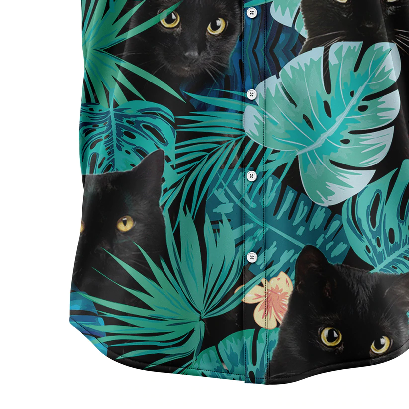 Black Cat Tropical Hawaiian Shirt, Summer Hawaiian Shirts for Men, women Aloha Beach Shirt HO1062