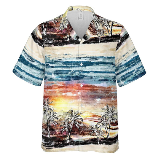 Hawaiian Camp Collar Short Sleeve Button Down Shirt Palms Art, 3D Hawaii Aloha Shirts HO4971