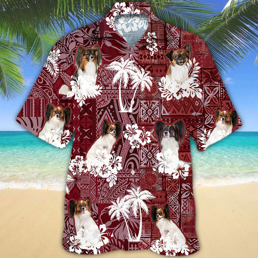 Papillon Red Hawaiian Shirt, Gift for Dog Lover Shirts, Men's Hawaiian shirt, Summer Hawaiian Aloha Shirt HO1209