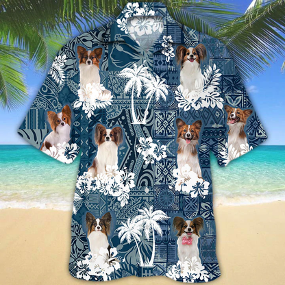 Papillon Hawaiian Shirt, Floral Dog Short Sleeve Hawaiian Aloha Shirt, Summer hawaiian shirt for Men, Women HO2674