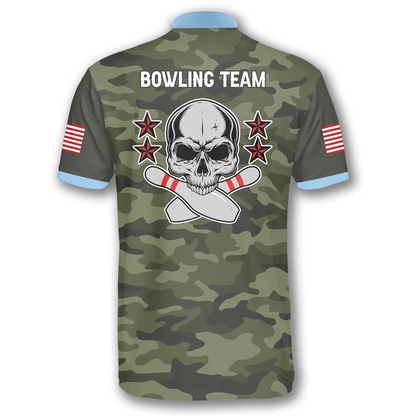 Custom Skull Camo Bowling Jersey For Team BO0153