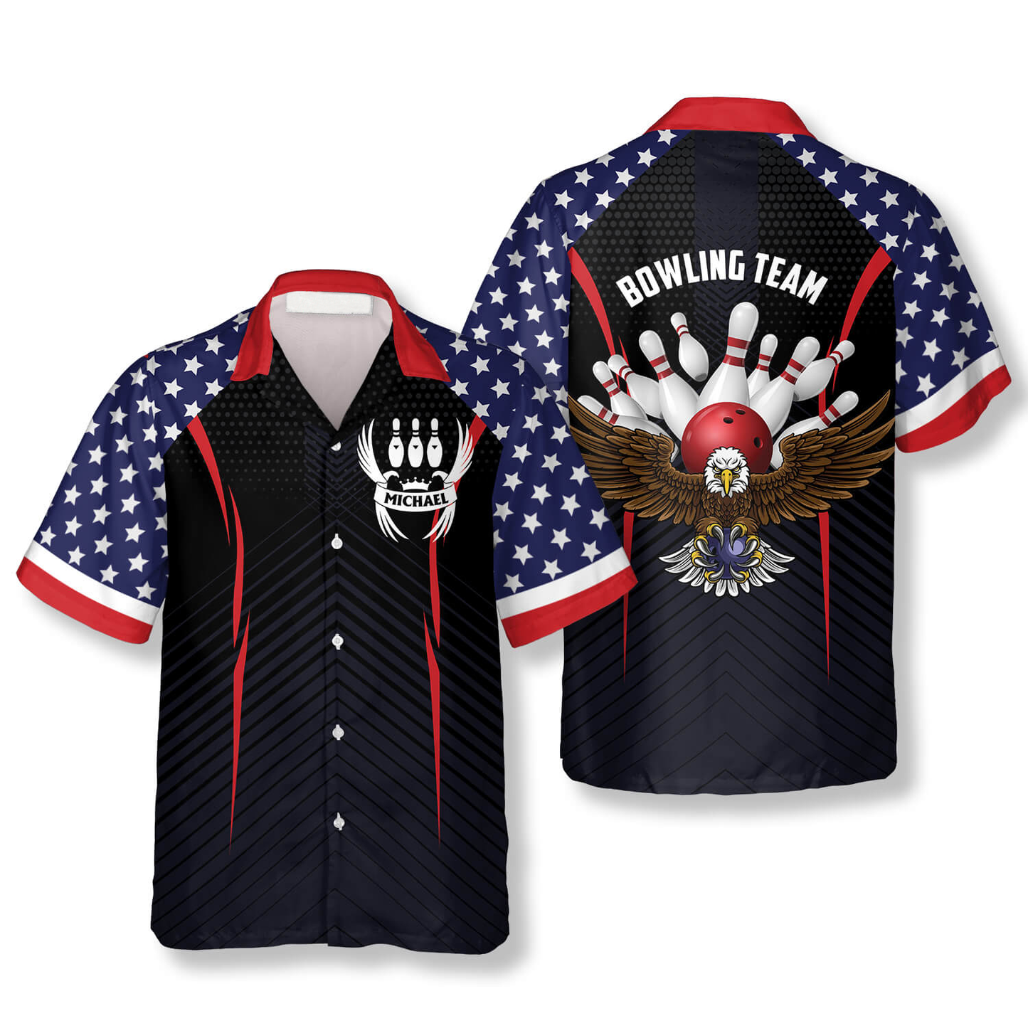 Patriotic American Flag Eagle Custom Bowling Hawaiian Shirt, Flag USA Bowling Hawaiian Shirt HO4069