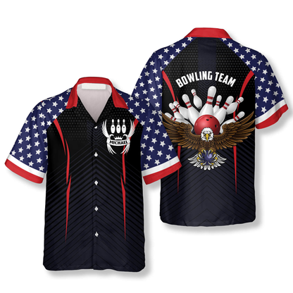 Patriotic American Flag Eagle Custom Bowling Hawaiian Shirt, Flag USA Bowling Hawaiian Shirt HO4069