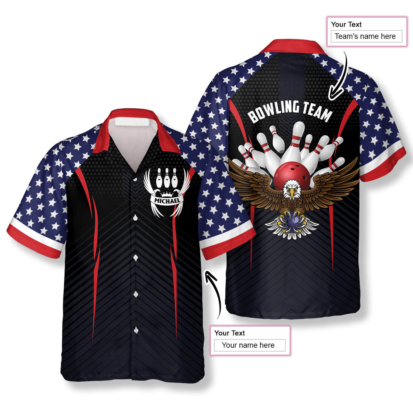 Patriotic American Flag Eagle Custom Bowling Hawaiian Shirt, Flag USA Bowling Hawaiian Shirt HO4069