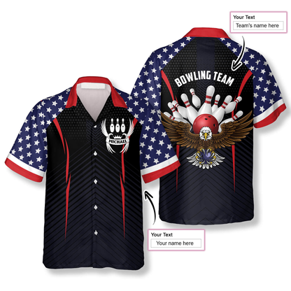 Patriotic American Flag Eagle Custom Bowling Hawaiian Shirt, Flag USA Bowling Hawaiian Shirt HO4069