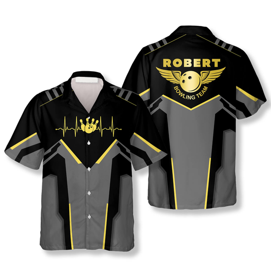 Heartbeat Pulse Line Custom Bowling Hawaiian Shirt, Perfect Gift for Bowling Team, Bowling Lover HO4072