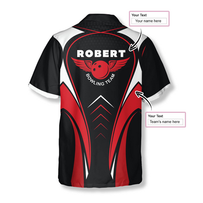 Bowling Pins Red Black Custom Bowling Hawaiian Shirt, Personalized Bowling Hawaiian Shirt, Gift for Bowler HO4074