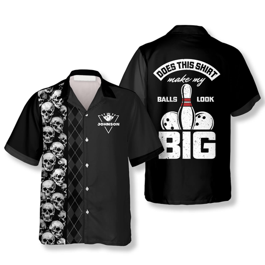 Skull Argyle Pattern Funny Quote Custom Bowling Hawaiian Shirt, Black Bowling Skull Shirt HO4078