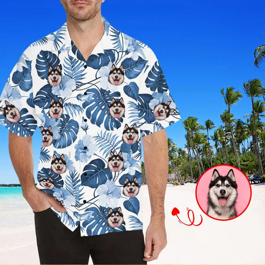 Personalized Dog Face Shirt, Personalized Hawaiian Shirt for Men, floral Aloha shirt men HO2703