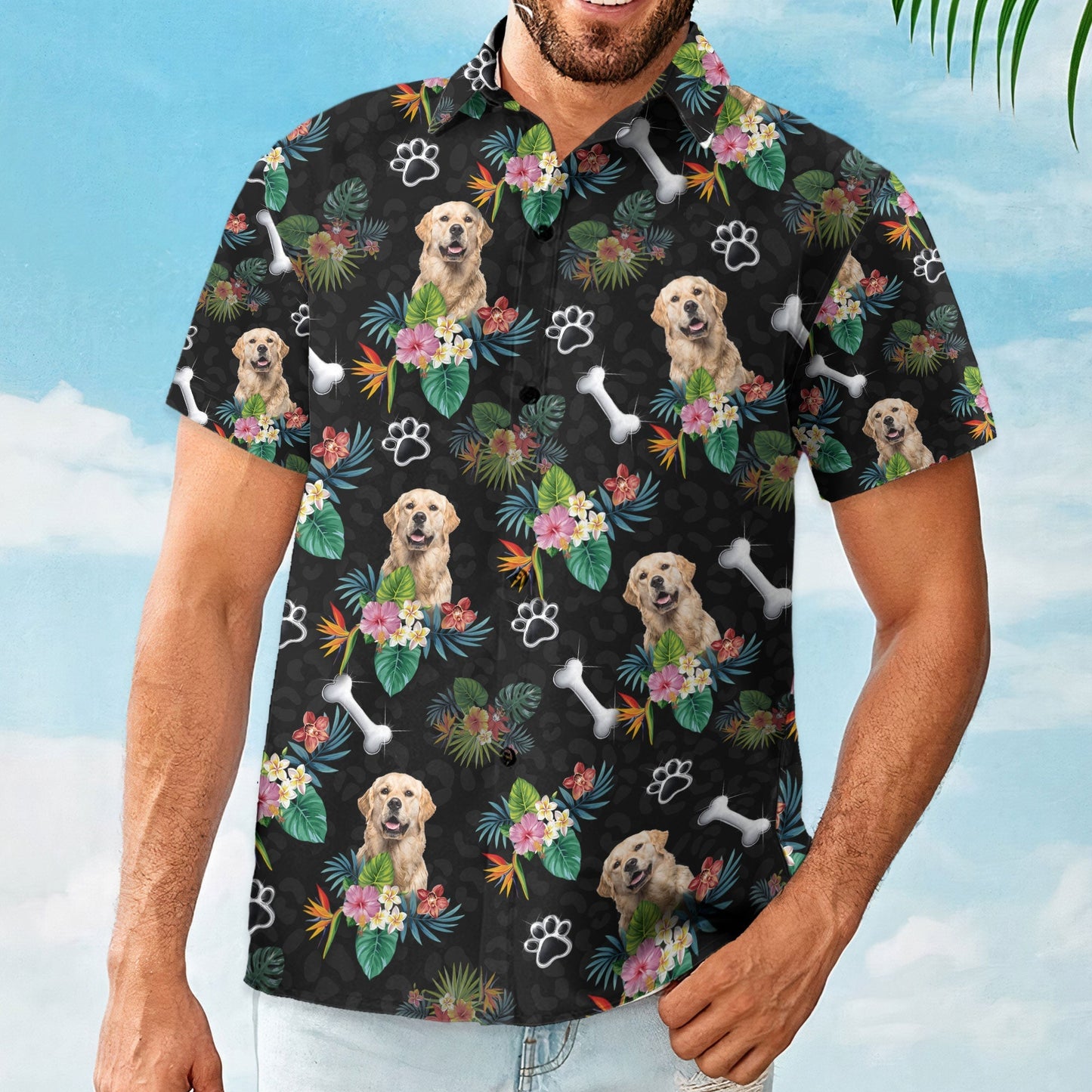 Custom Photo Dog Bone Flower Pattern Hawaiian Shirt, Dog Hawaiian, Gift For Dog Dad, Dog Lover, Dog Owner HO4361