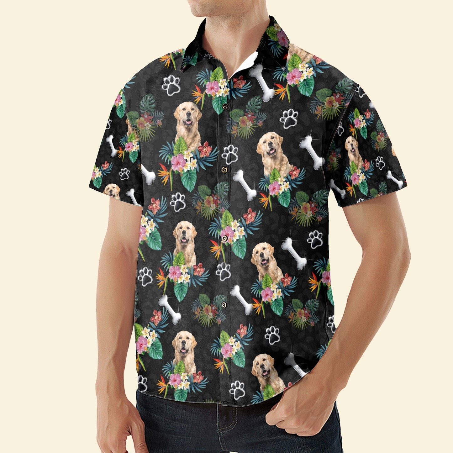 Custom Photo Dog Bone Flower Pattern Hawaiian Shirt, Dog Hawaiian, Gift For Dog Dad, Dog Lover, Dog Owner HO4361