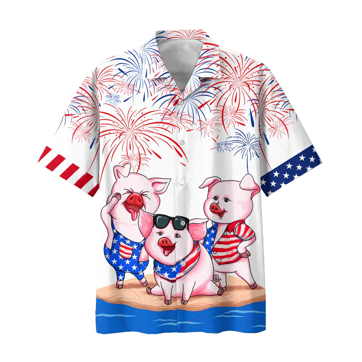 Pig 4th of july Hawaiian Shirt, Men's USA Patriotic Hawaiian Shirt, Patriotic Aloha Shirts HO0735