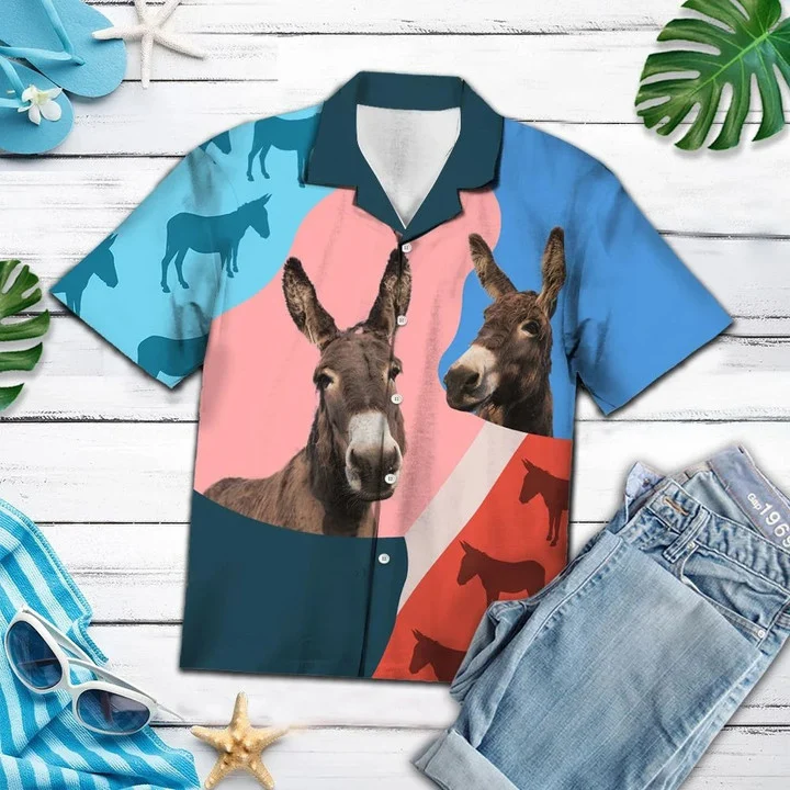 Pink And Blue Geometric With Donkey Hawaiian Shirt HO2133