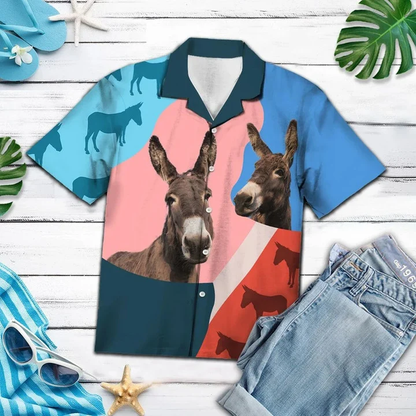 Pink And Blue Geometric With Donkey Hawaiian Shirt HO2133