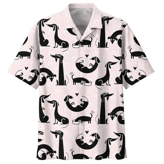 Pink Dachshund Watercolor Design Hawaiian Shirt HO2019