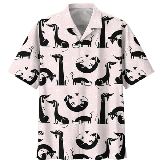 Pink Dachshund Watercolor Design Hawaiian Shirt HO2019