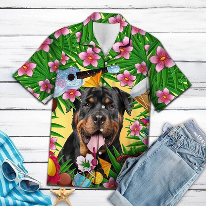 Playful Rottweiler Chilling Summer Party Pattern Hawaiian Shirt HO1417