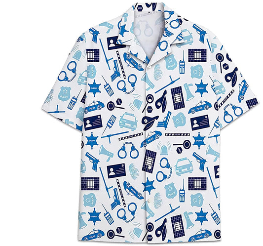 Police Pattern Short Tall Womensmall Hawaiian Shirt, Button Up Aloha Shirt For Men, Women HO0841