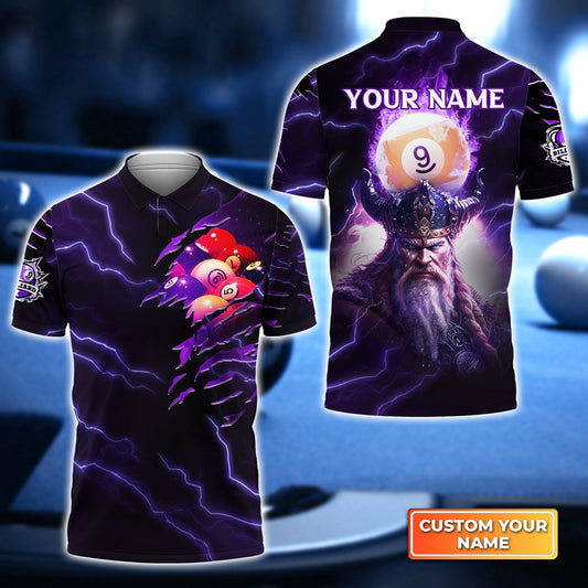 Lasfour Billiard Pool 9 Ball Thunder Viking Personalized Name 3D Polo Shirt Gift For Billiard Players BIA0854